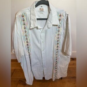 Kin Ha White Embroidered Guayabera Shirt Size L Mexico Resort Wear